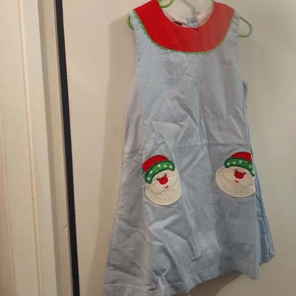 white christmas dresses Blue Santa Smocked Bishop Dress, 3T / Blue